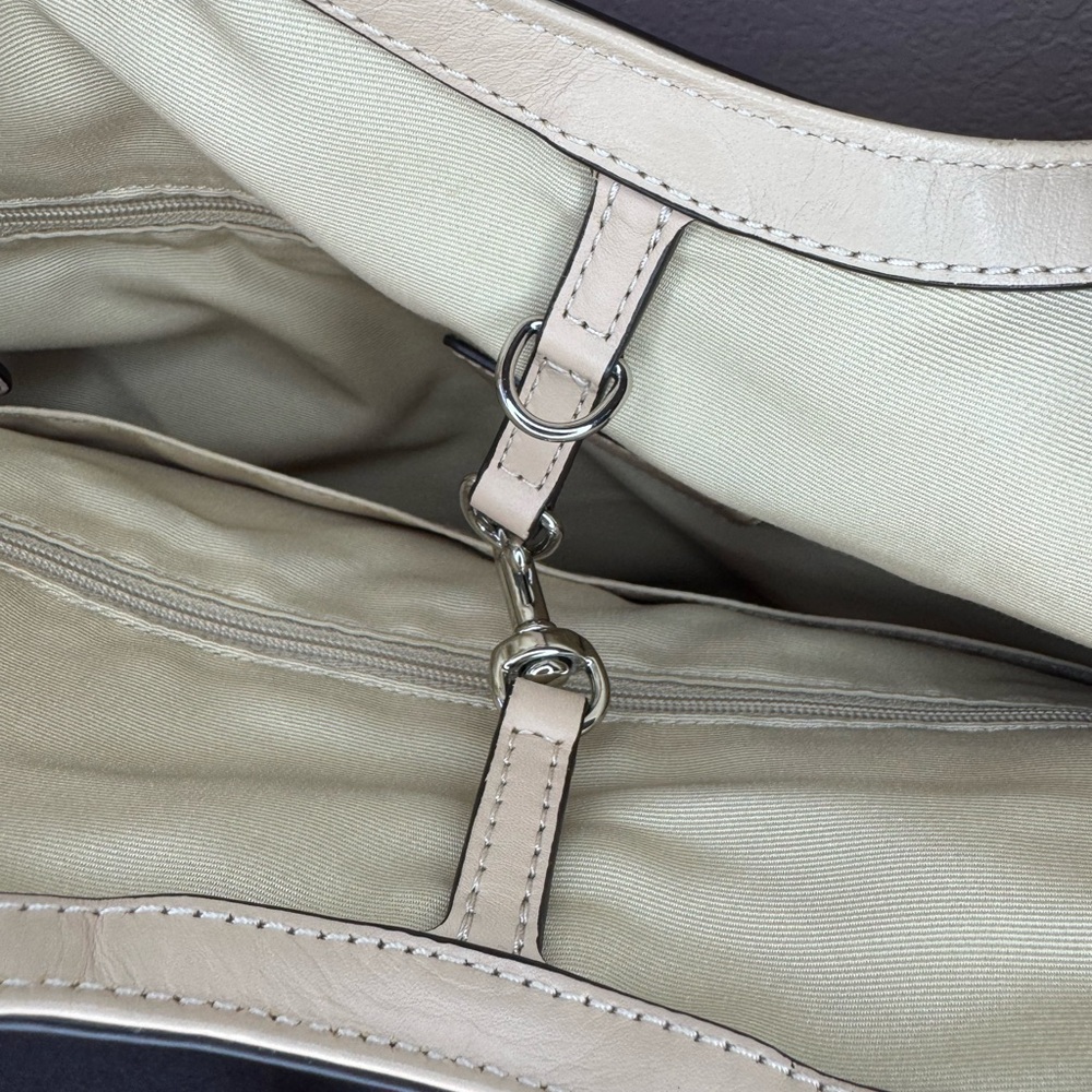 Coach Zebra Stripe Canvas Shoulder Tote w/ Double Hang Tags Beige Leather Trim - Picture 8 of 14